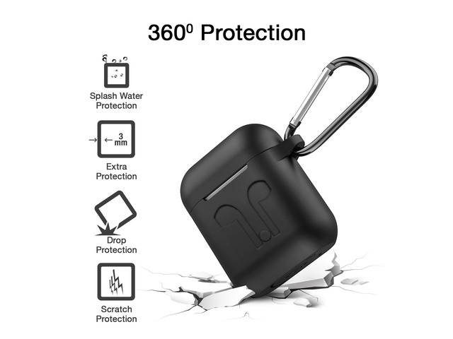 Airpod Protective Case, Airpod Earbuds/Headphones Protective Cover Silicone Skin, Precision Size, 3mm skin, 360 protection, metal Keychain hook,...