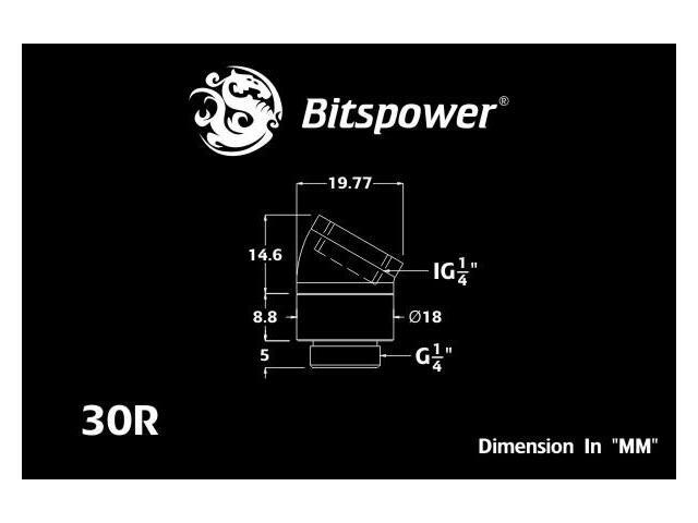 Bitspower BP-MB30R G1/4' Matt Black Rotary 30-Degree IG1/4' Extender