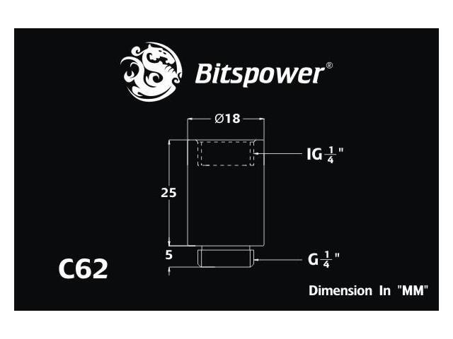 Bitspower G1/4' Male to Female Extender Fitting, 25mm, Matte Black
