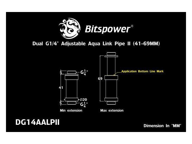 Bitspower G1/4' Adjustable Aqua Link Pipe (41-69mm), Silver Shining
