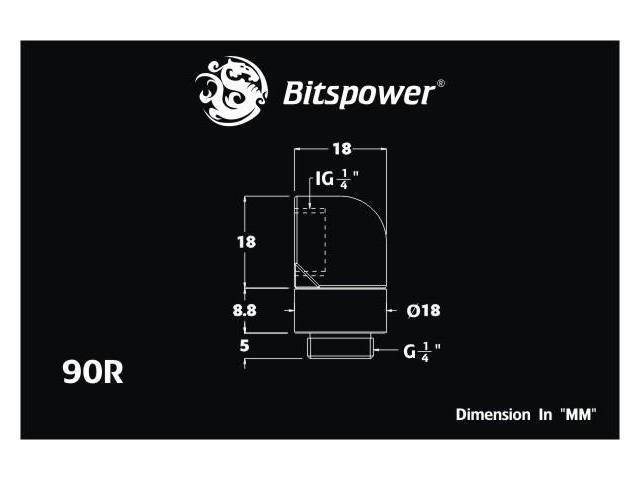 Bitspower G1/4' Male to Female Extender Fitting, 90? Rotary, Silver Shining