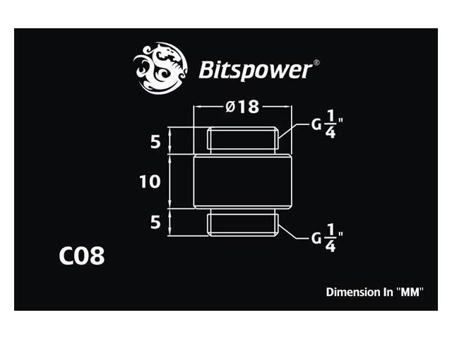 Bitspower G1/4' 10mm Male to Male Fitting, Silver Shining