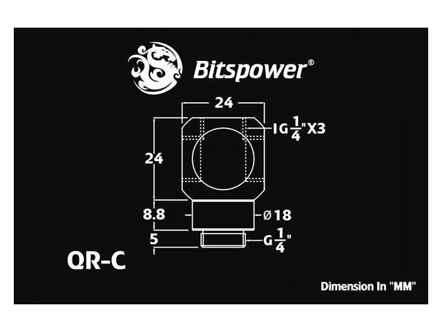 Bitspower G1/4' Q-Rotary Extender Fitting with Triple G1/4' Female Ports, Rotary, Black Sparkle