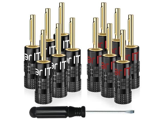 GearIT 14 Gauge Speaker Wire (100 Feet /30.48 Meters) with Banana Plugs (6 Pairs, 12 Pieces) Pro Series 14 AWG Speaker Cable - Black