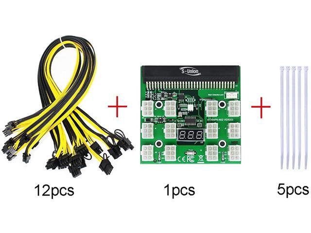 S-Union Ethereum ETH ZEC Mining Power Supply 12V GPU/PSU Breakout Board + 12pcs 16AWG PCI-E 6Pin to 6+2Pin Cables 27.5Inch Length(70CM, with 5...