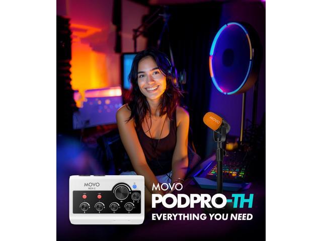 Movo PodPro Portable Podcasting Equipment Bundle for Smartphones and Computers - with MDX-2 Audio Interface, 2 CastMic Dynamic Mics, Tabletop...
