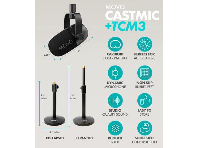 Movo PodPro Portable Podcasting Equipment Bundle for Smartphones and Computers - with MDX-2 Audio Interface, 2 CastMic Dynamic Mics, Tabletop...
