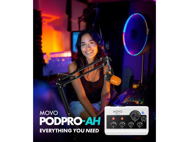 Movo PodPro Portable Podcasting Equipment Bundle for Smartphones and Computers - with MDX-2 Audio Interface, 2 CastMic Dynamic Mics, Boom Arms, and...