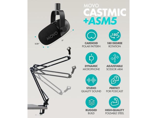 Movo PodPro Portable Podcasting Equipment Bundle for Smartphones and Computers - with MDX-2 Audio Interface, 2 CastMic Dynamic Mics, Boom Arms, and...