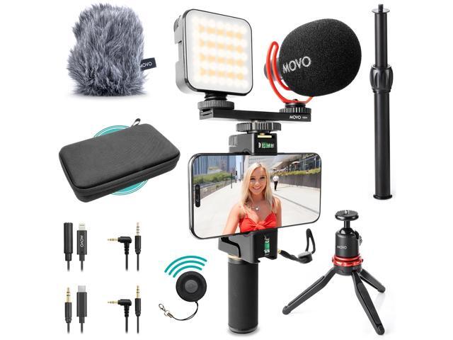 Movo iVlogger-PRO Vlogging Kit for iPhone/Android - YouTube Starter Kit for Content Creators - Accessories: Phone Tripod, Phone Mount, RGB Light...