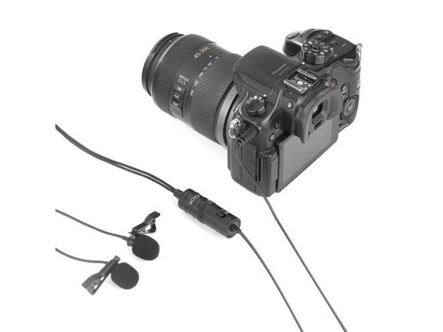 Movo LV2 Double-Lavalier Omnidirectional Interview Microphone with 3.5mm TRS/TRRS Combo Jack for DSLR Cameras, Camcorders, Recorders, iPhone, iPad,...