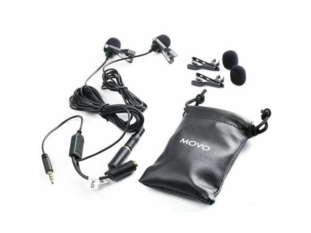 Movo Executive Lavalier Clip-on Interview Microphone with Secondary Mic & Headphone Monitoring Input for Apple iPhone, iPad, Samsung, Android...