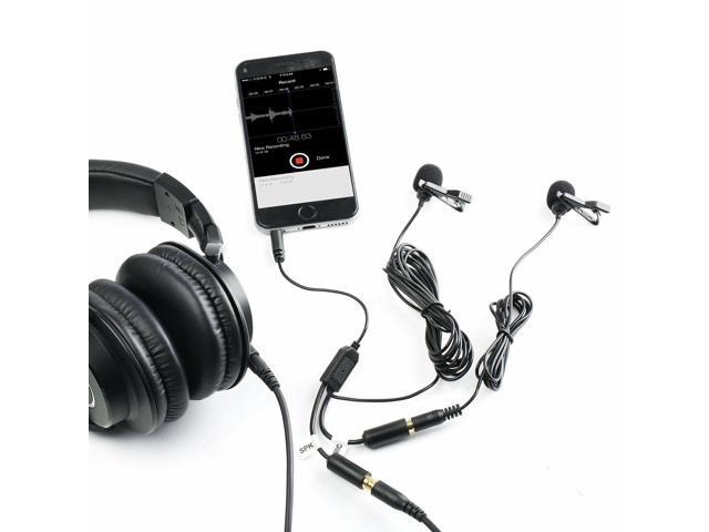 Movo Executive Lavalier Clip-on Interview Microphone with Secondary Mic & Headphone Monitoring Input for Apple iPhone, iPad, Samsung, Android...