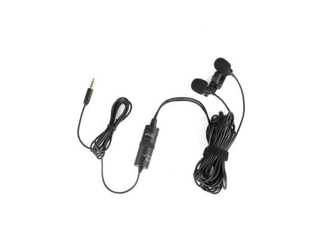 Movo LV2 Double-Lavalier Omnidirectional Interview Microphone with 3.5mm TRS/TRRS Combo Jack for DSLR Cameras, Camcorders, Recorders, iPhone, iPad,...