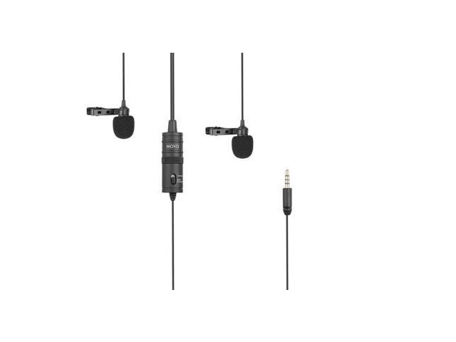 Movo LV2 Double-Lavalier Omnidirectional Interview Microphone with 3.5mm TRS/TRRS Combo Jack for DSLR Cameras, Camcorders, Recorders, iPhone, iPad,...