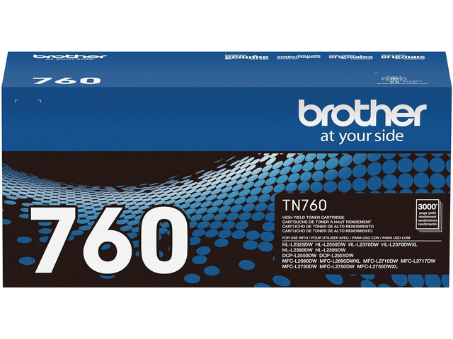 Brother Genuine TN-760 High Yield Toner Cartridge - Black TN760