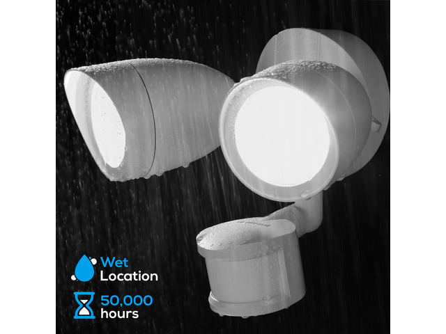 LEONLITE 20W Dual-Head Motion-Activated LED Outdoor Security Light, 4 Modes Area Lighting, 20W (120W Equiv.), 1400lm, 5000K Daylight, White