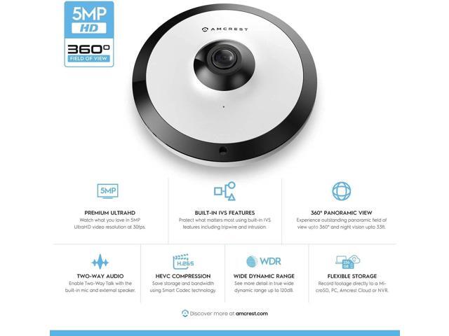 Amcrest Fisheye IP POE Camera, 360° Panoramic 5-Megapixel POE IP Camera, Fish Eye Security Indoor Camera, IVS Features and People Counting, MicroSD...