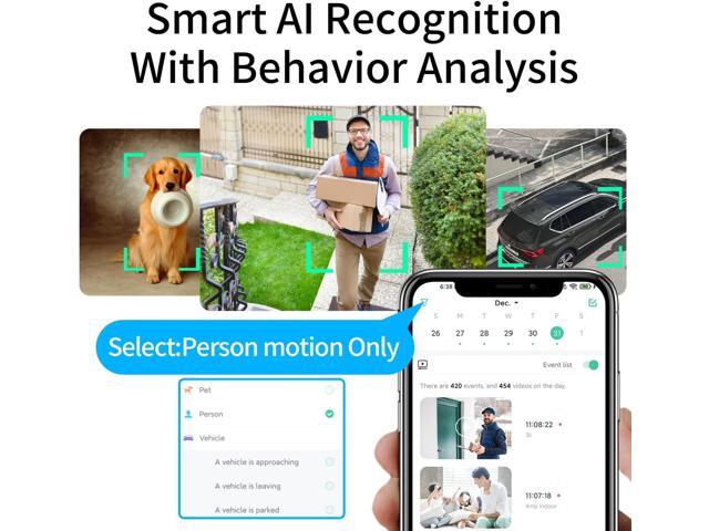 2K PTZ Solar WiFi Security Camera with AI Motion, Color Night Vision, 360 View, Waterproof, Alarm - Rechargeable Battery