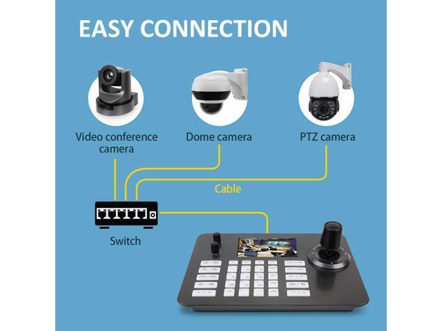 PTZ Controller Camera Controller POE Network 4D Joystick Decoding Keyboard Indoor with 5 Inch LCD Screen, 480p