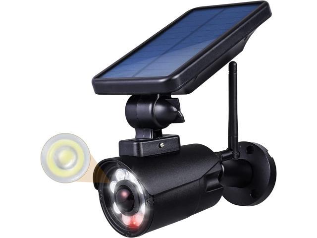 Fake Camera with Light, 360 Rotatable Dummy Security Surveillance CCTV Camera, Super Bright Outdoor Waterproof Solar Motion Sensor Light with Red.