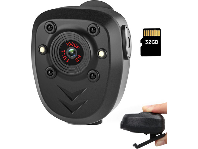 Mini Body Camera Video Recorder, Wearable Police Body cam with Night Vision, Built-in 32GB Memory Card, HD1080P,Record Video,Night Vision, 4-6HR...