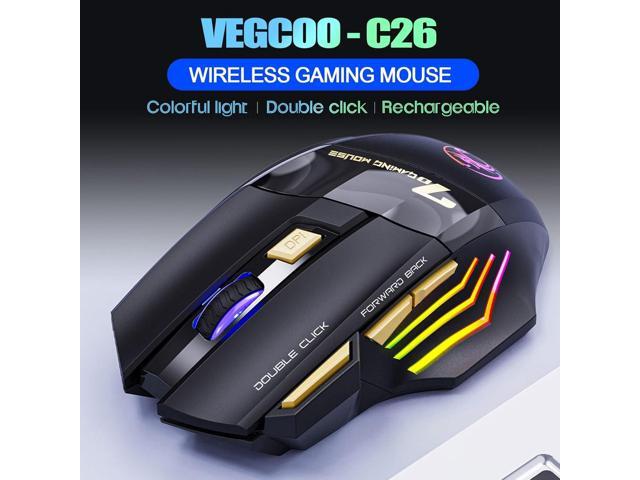 VEGCOO Wireless Gaming Mouse, Rechargeable Silent Wireless Mouse with 4800 DPI Adjustable,Double Click Key, Colorful RGB Lights, Computer Mice with...