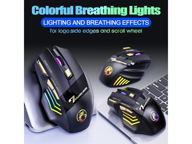 VEGCOO Wireless Gaming Mouse, Rechargeable Silent Wireless Mouse with 4800 DPI Adjustable,Double Click Key, Colorful RGB Lights, Computer Mice with...