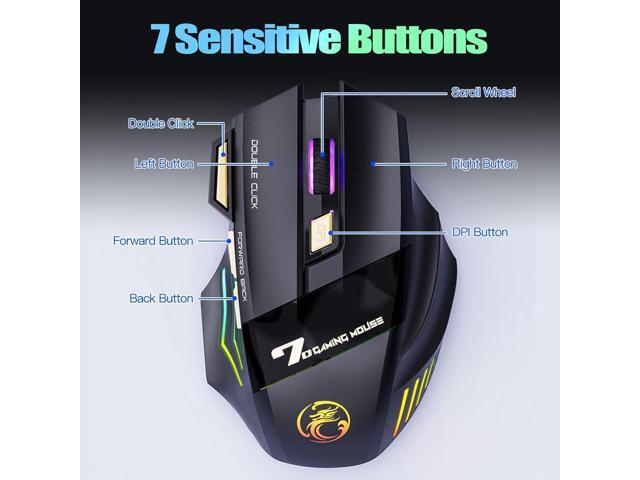 VEGCOO Wireless Gaming Mouse, Rechargeable Silent Wireless Mouse with 4800 DPI Adjustable,Double Click Key, Colorful RGB Lights, Computer Mice with...