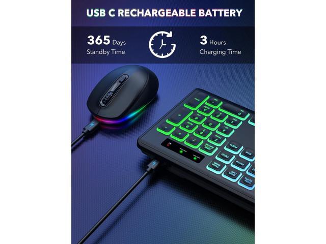 Wireless Keyboard and Mouse Backlit, Quiet Light Up Keys, Tilt Legs, Sleep Mode - Rechargeable USB Cordless Combo for Computer, iMac, PC, Laptop -...
