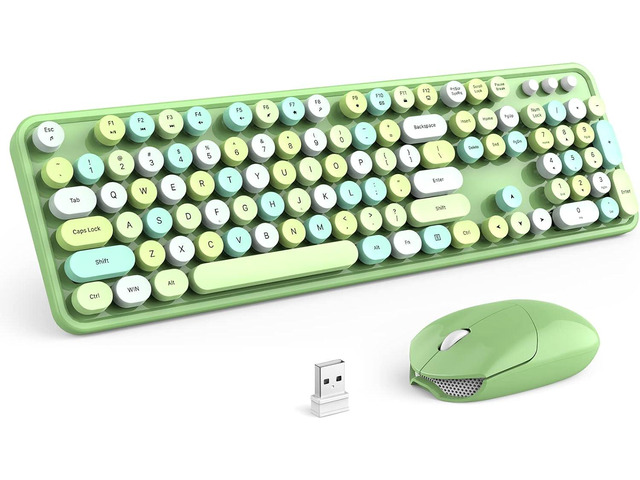 KNOWSQT Wireless Keyboard and Mouse Combo, Green 104 Keys Full-Sized 2.4 GHz Round Keycap Colorful Keyboards, USB Receiver Plug and Play, for...