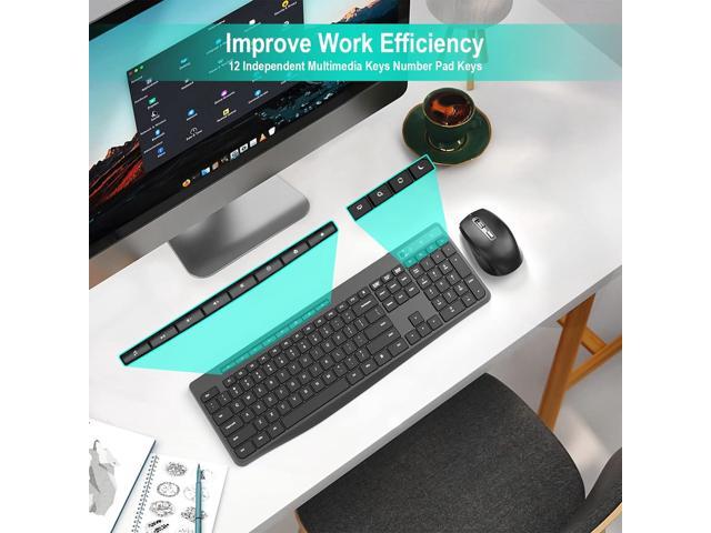 Wireless Keyboard and Mouse Combo,EarlyLit 2.4G Full-Sized Ergonomic,Cordless USB Mouse and Keyboard,12 Shortcut Keys and Quiet Click for...
