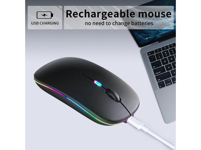 Wireless Bluetooth Mouse, Rechargeable LED Dual Mode Mouse (Bluetooth 5.2 and USB Receiver) Portable Silent Mouse,for Laptop/Desktop/Tablet(Black)