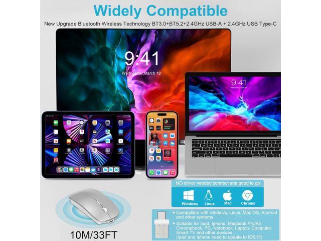 Mouse for MacBook Wireless Bluetooth Mouse Laptop MacBook Air Mac Pro Rechargeable Silent PC iPad Optical Mouse with Dual Mode Switch Bluetooth...