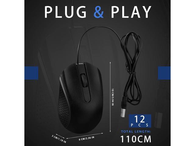 Hoteam 12 Pcs Wired Computer Mouse Bulk Cord USB Computer Mice Ergonomic Wired Mouse for Pcs, Computers, Laptops, Gaming Office Home Supplies(Black)