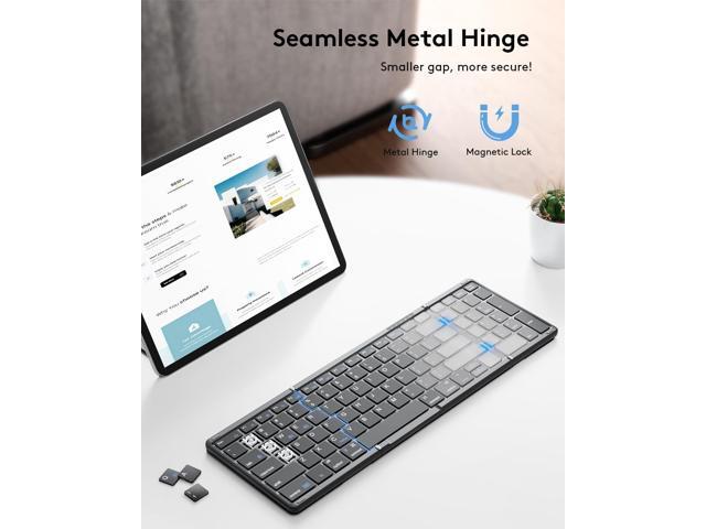 Foldable Bluetooth Keyboard with Numeric Keypad, Samsers Full-Size Wireless Folding Keyboard with PU Leather, Portable Travel Keyboard for iOS...