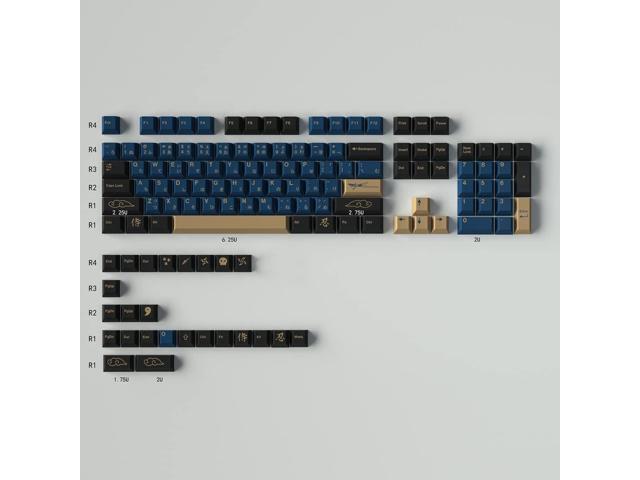 Blue Samurai Keycaps 129 Keys Cherry Profile Dye Sub PBT Keycap Set Japanese Key caps Fit for 61/64/87/104/108 Cherry Mx Switches Mechanical Keyboard