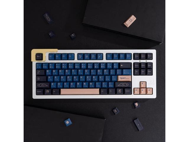 Blue Samurai Keycaps 129 Keys Cherry Profile Dye Sub PBT Keycap Set Japanese Key caps Fit for 61/64/87/104/108 Cherry Mx Switches Mechanical Keyboard