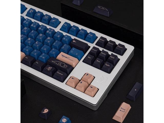 Blue Samurai Keycaps 129 Keys Cherry Profile Dye Sub PBT Keycap Set Japanese Key caps Fit for 61/64/87/104/108 Cherry Mx Switches Mechanical Keyboard
