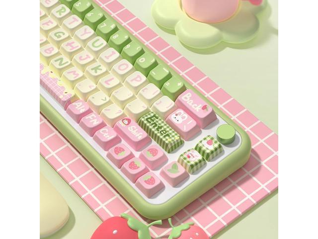 Cute Strawberry Bunny Theme keycaps 158 Key PBT keycaps MDA Custom keycap Set is Suitable for 61/87/104/108 Cherry MX Switch and Other Mechanical...
