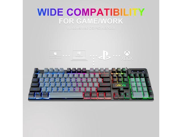 Gaming Keyboard and Mouse Combo USB Wired LED Rainbow Backlight 2 Color Keyboard 6 Button 2 Side-Button mice Mechanical Feel for Office Home Laptop...