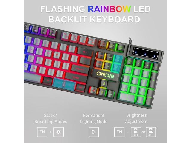 Gaming Keyboard and Mouse Combo USB Wired LED Rainbow Backlight 2 Color Keyboard 6 Button 2 Side-Button mice Mechanical Feel for Office Home Laptop...