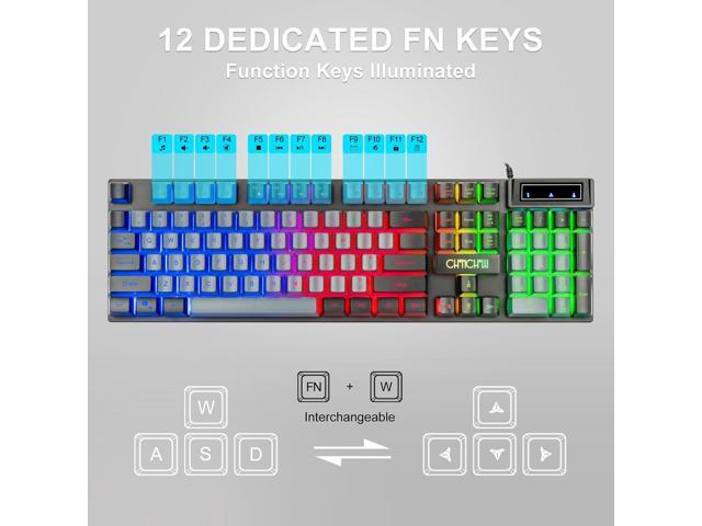 Gaming Keyboard and Mouse Combo USB Wired LED Rainbow Backlight 2 Color Keyboard 6 Button 2 Side-Button mice Mechanical Feel for Office Home Laptop...