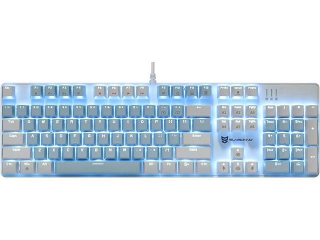 Qisan 104 Mechanical Keyboard for Gaming Large Size USB White Backlit Gaming Keyboard Wired US Layout Blue Switches Hot Swappable Mechanical...