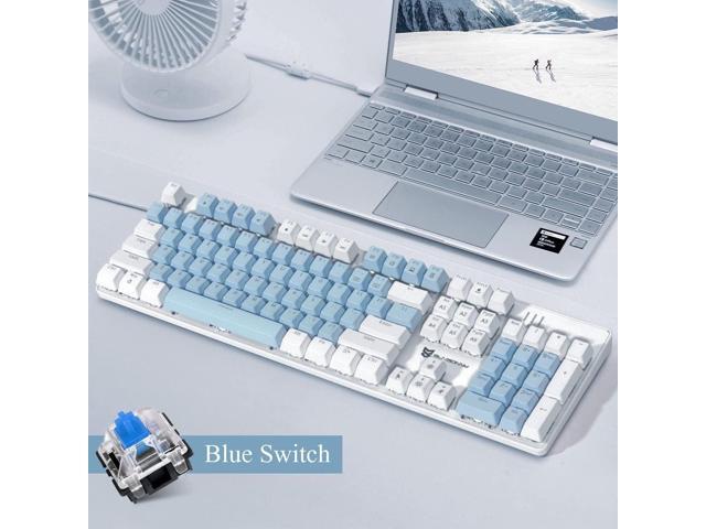 Qisan 104 Mechanical Keyboard for Gaming Large Size USB White Backlit Gaming Keyboard Wired US Layout Blue Switches Hot Swappable Mechanical...