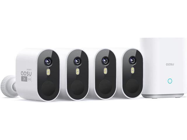 AOSU Security Cameras Outdoor Wireless, 4-Cam-Kit, 166° Ultra-Wide-Angle, Battery Powered, No Subscription, Home Security Cameras System with 2K...