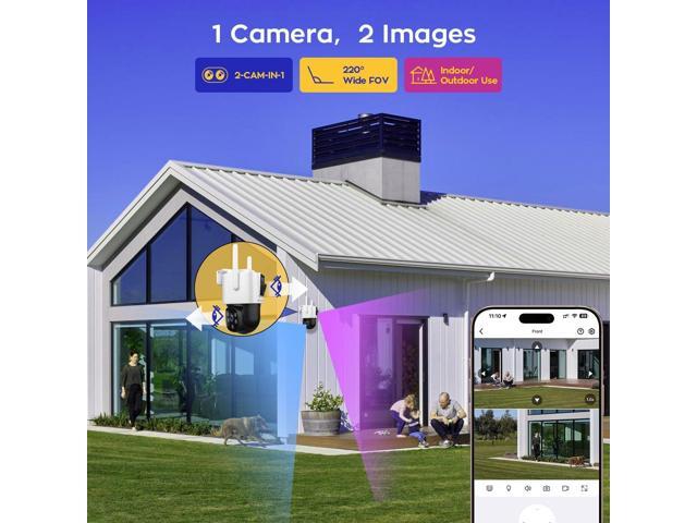 xmartO [WiFi 6 Dual-Lens Camera] 2-in-1 QHD WiFi Home Security Camera with AI Tracking, Pan Tilt Zoom, 5G/ 2.4G Dual Band, Bluetooth Easy Setup...