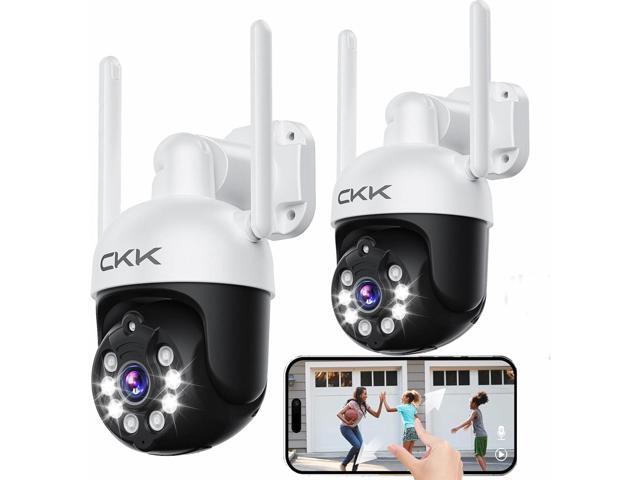 CKK [5G/2.4G WiFi, Upgrading 3K] 2Pcs Wireless Outdoor Security, CCTV PTZ Cameras with 5G/2.4G WiFi,3K 10-Channel NVR,Floodlights,Siren, 2-Way.