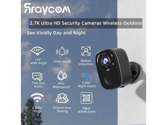 Rraycom 4Pack Wireless Home/Outdoor Security Cameras, 5MP Battery Powered Security Cameras with Spotlight Siren Alarm, AI Motion Detection, Color...