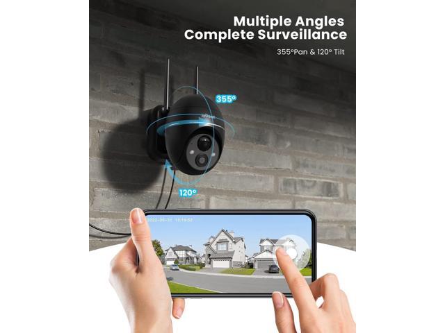 Security Cameras Wireless Outdoor, 2K Solar Security Camera System 360° PTZ with Spotlight & Siren, ieGeek 2.4Ghz Outdoor Security Cameras,Color...